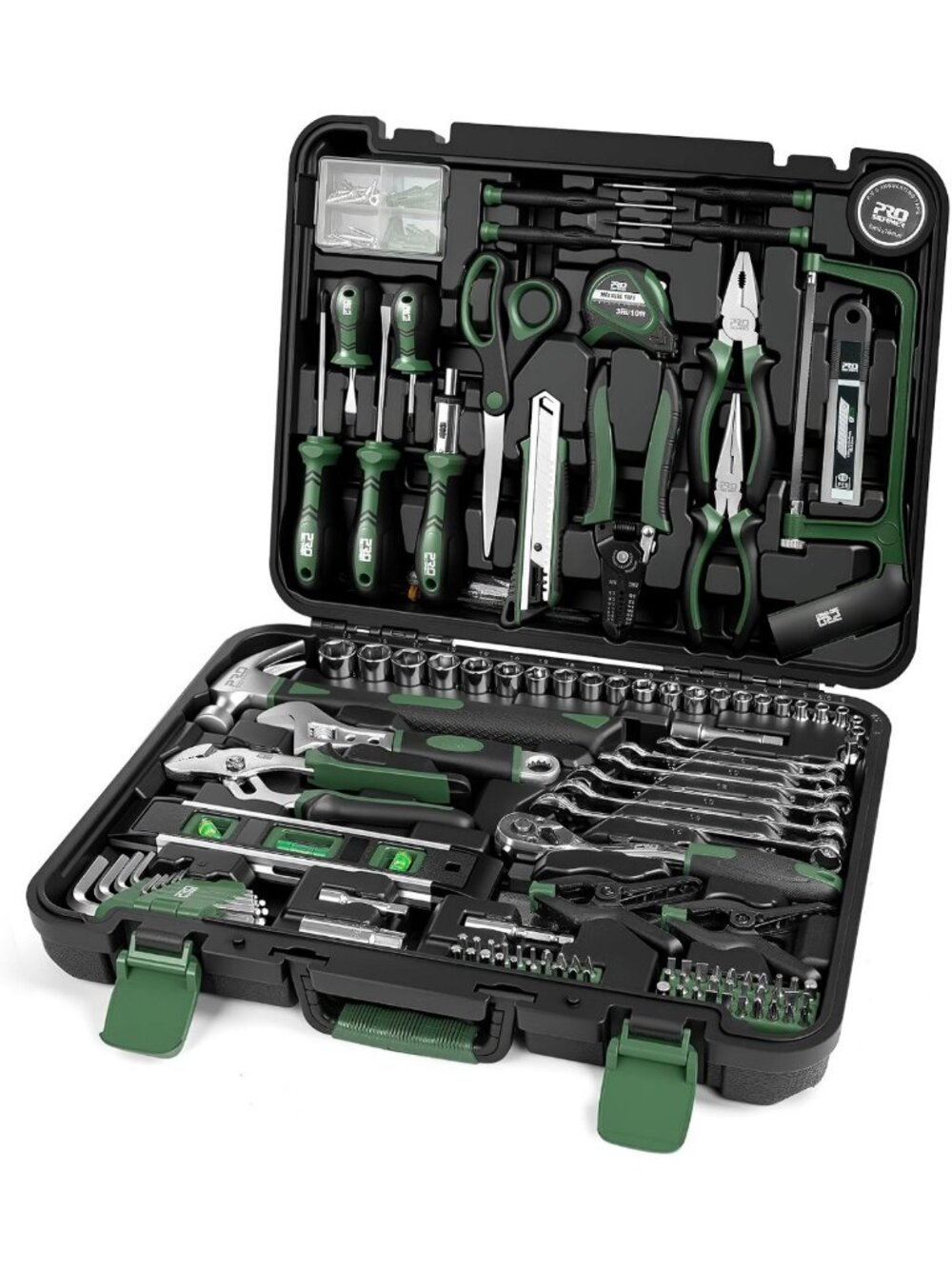259-Piece Household Tool Kit - Essential DIY Set with Green Storage Case
